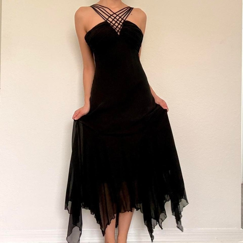 Black Asymmetrical Goth Fairycore Maxi Dress